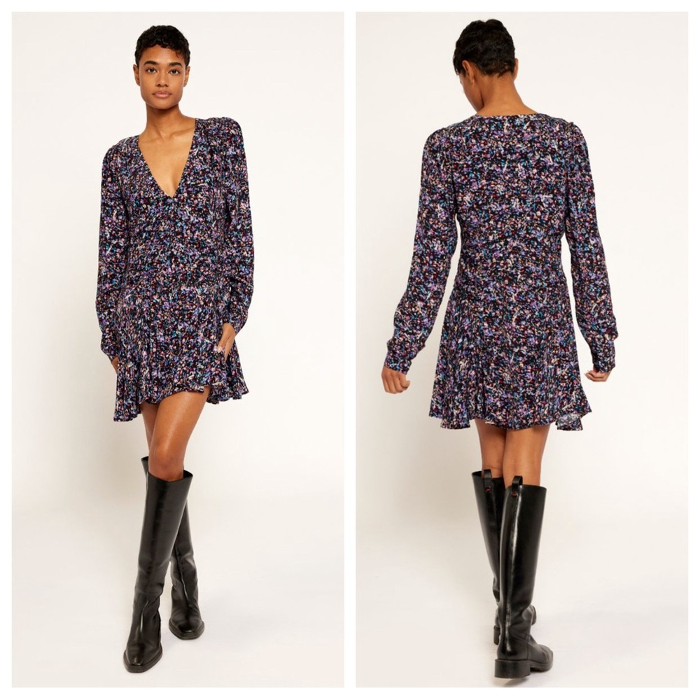 joie rowley long sleeve printed ruffle mini dress nwot